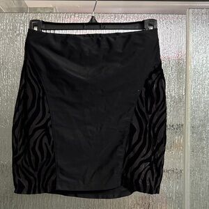 Black Velvet Zebra-Panel Skirt